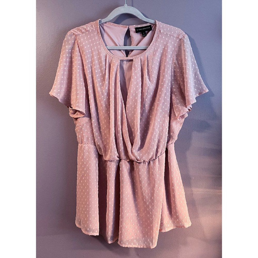 Lane Bryant Blush Pink Clip Dot Surplice Peplum Blouse - Size 16
